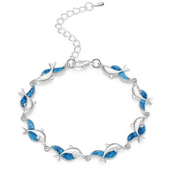 Charm Summer Dolphin Turtle Bracelet Blue Opal Silver Color Hand Chain Beach Jewelry Bracelet Femme Bijoux